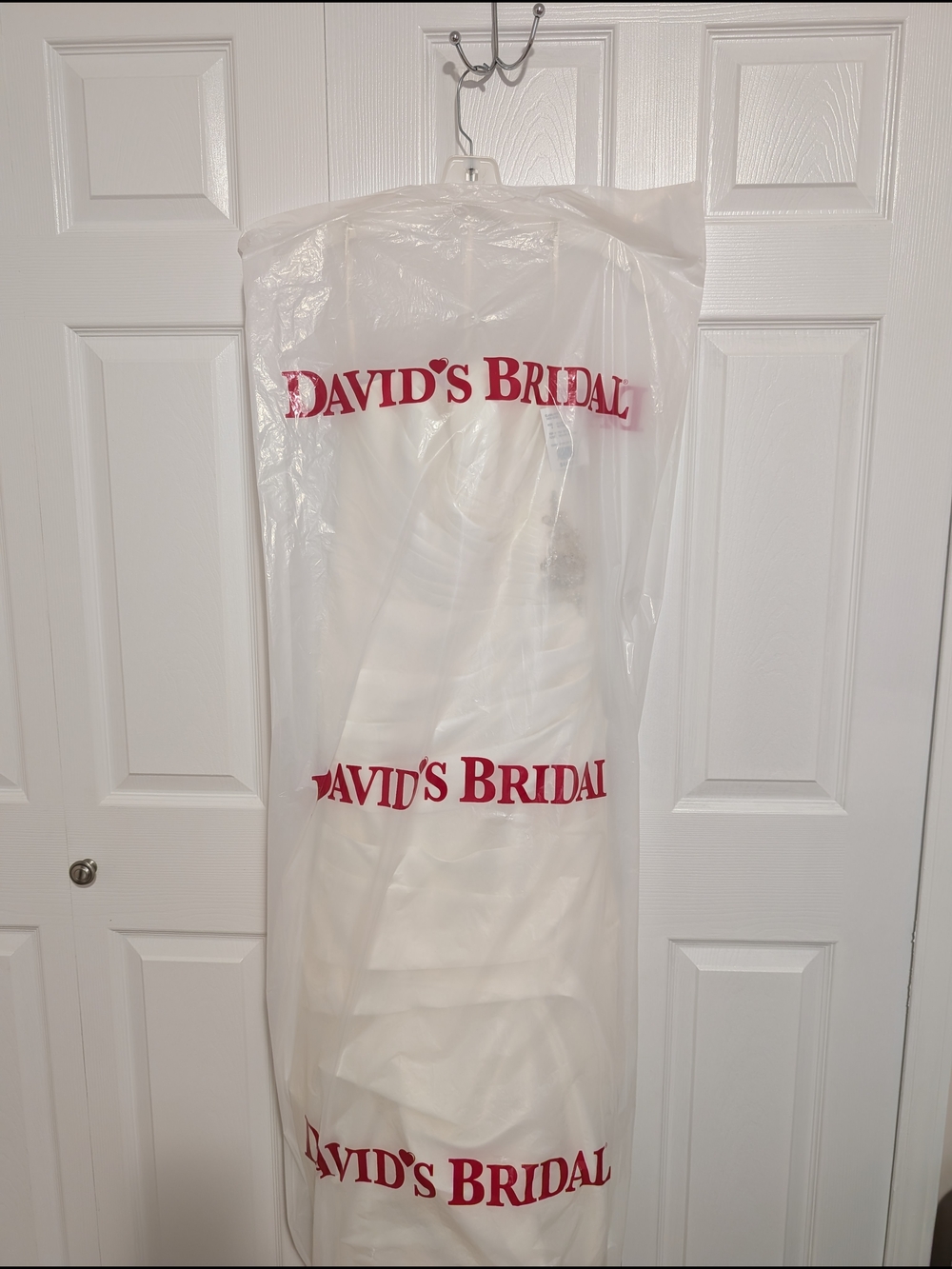 David’s Bridal Ivory Strapless Satin Wedding Dress w/ Ruching & Beaded Detail - Picture 5 of 5
